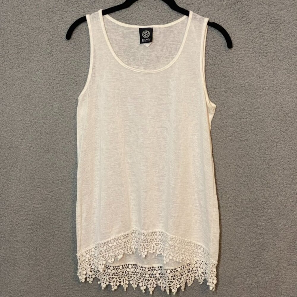 Bobeau Sheer Cover Tank Top Crochet Hem Small